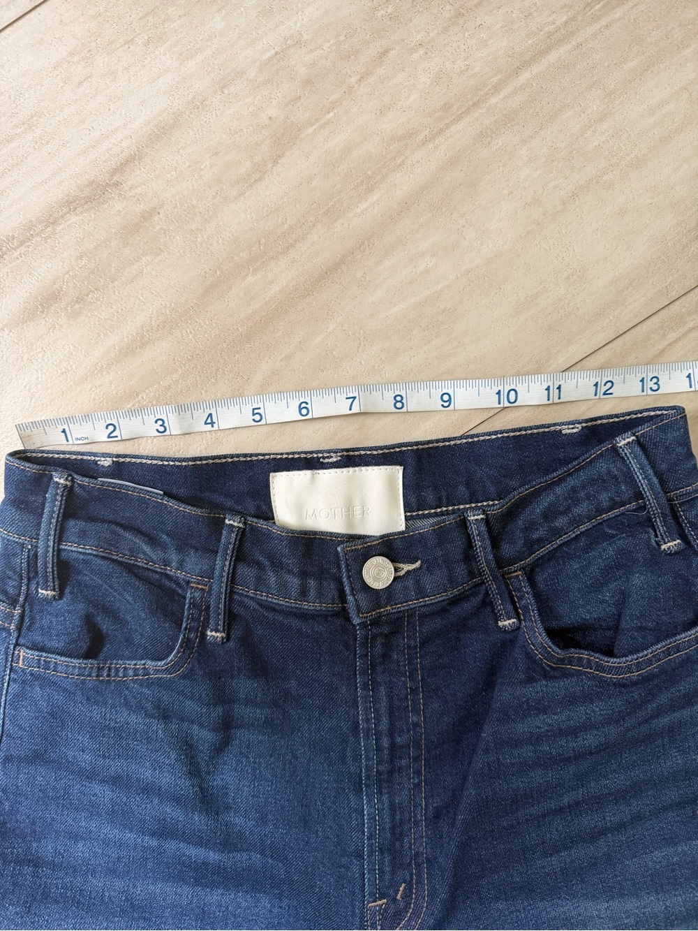 MOTHER High Rise Wide Leg Jeans in Dark Indigo with Contrast Cuffs - Picture 14 of 15